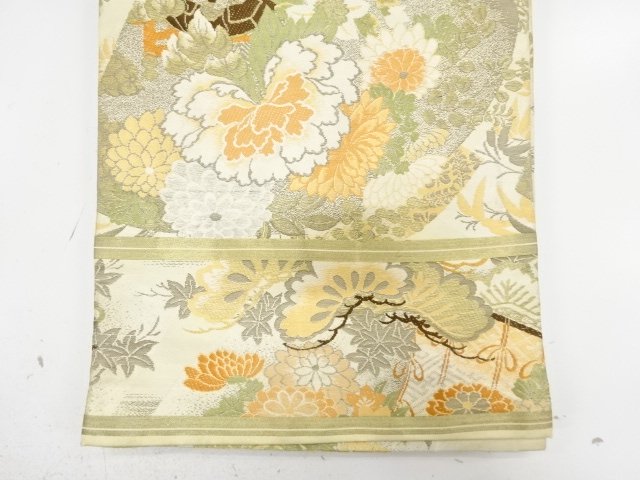  アンティーク　花車・几帳模様織り出し丸帯（材料）